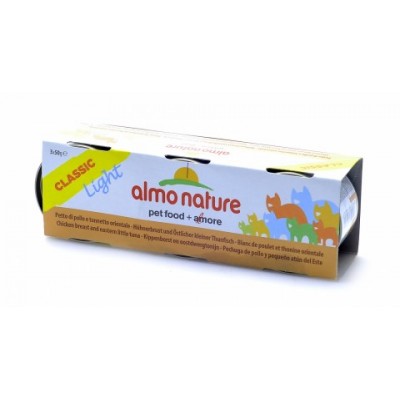 Almo Nature ВИА Набор 3 шт.по 50г Низкокалорийные Консервы для Кошек c Куриной грудкой и пятнистым Индо-Тихоокеанским Тунцом (Classic Light Cat Chicken Breast&Eastern Little Tuna) 5403, 0,15 кг