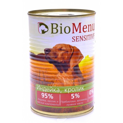 BioMenu SENSITIVE Консервы д/собак Индейка/Кролик 95%-МЯСО 100гр*24