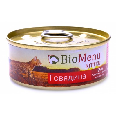 BioMenu KITTEN Консервы д/КОТЯТ мясной паштет с Говядиной 95%-МЯСО 100гр*24