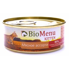 BioMenu KITTEN Консервы д/КОТЯТ паштет Мясное ассорти 95%-МЯСО 100гр*24