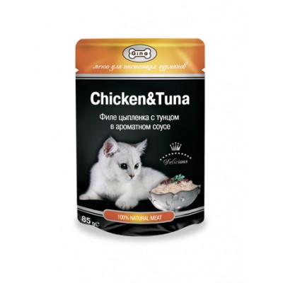 420947 ДЖИНА TUNA&CHICKEN пауч д/кош.(филе цыпленка с тунцом в соусе) 85гр*24