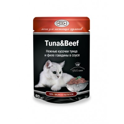 420954 ДЖИНА TUNA&BEEF пауч д/кош.(нежные кус.тунца и филе говядины в соусе) 85гр*24