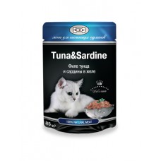 420961 ДЖИНА TUNA&SARDINE пауч д/кош.(филе тунца и сардины в желе ) 85гр*24