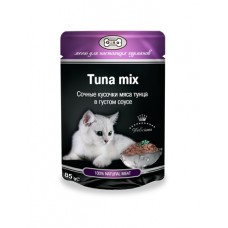 420978 ДЖИНА TUNA MIX ПАУЧ д/кошек(сочные кусочки мяса тунца в густом соусе) 85гр*24