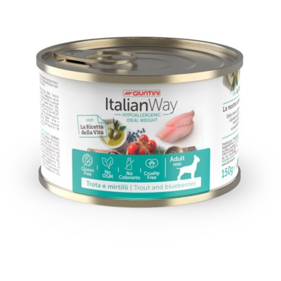 Italian Way Консервы Облегченные консервы для собак с форелью и черникой (ITALIAN WAY WET IDEAL WEIGHT TROUT/BLUEBERRY) UITWA15360, 0,15 кг